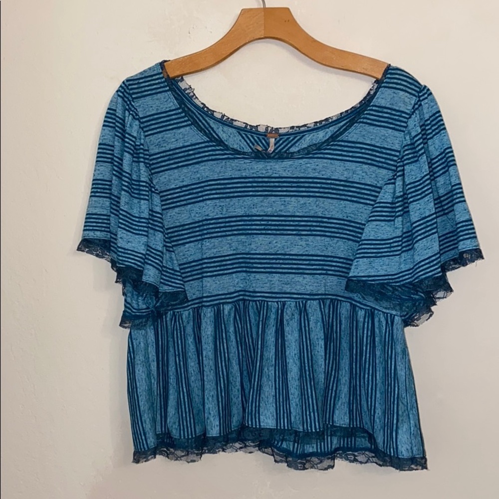 FREE PEOPLE Ruffle Striped Sleeve SMALL - Picture 2 of 6